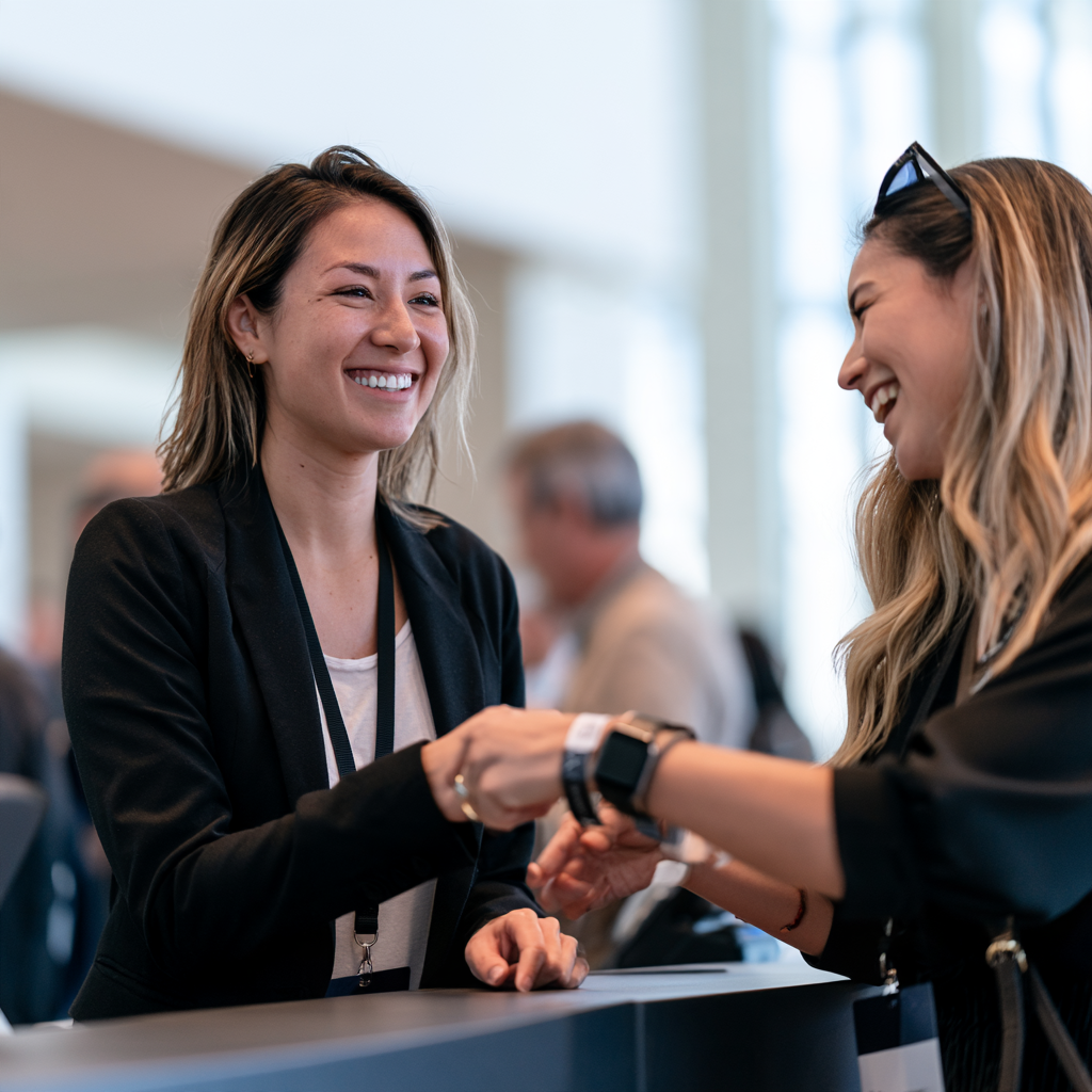 Woman at the registration desk of a conference